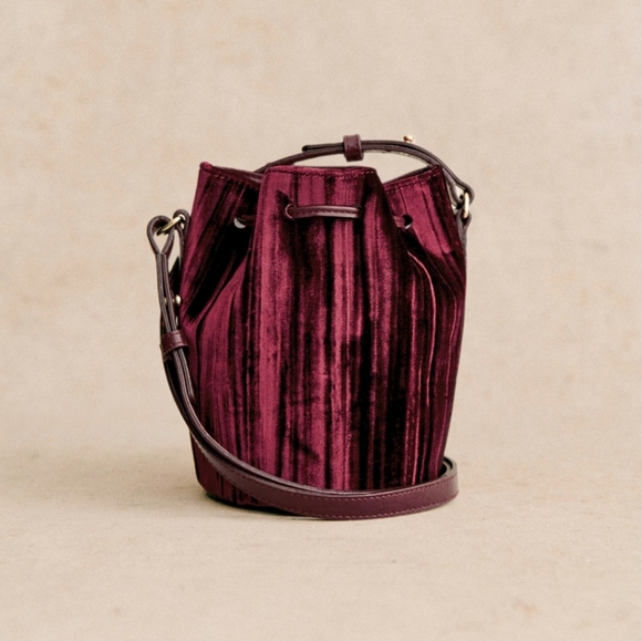 Sezane Farrow Burgundy Velvet Micro Bucket Bag - Picture 2 of 6